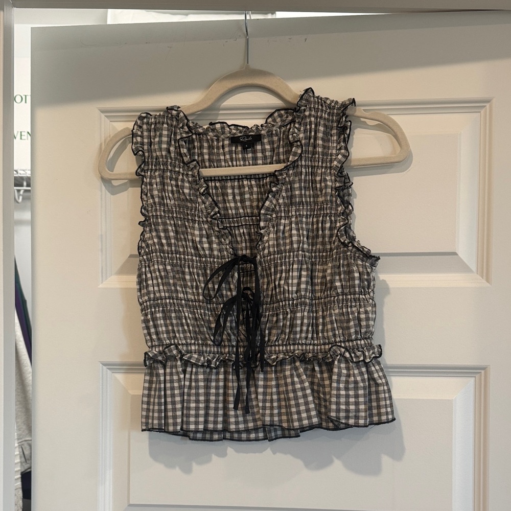 Rails Monochrome Plaid Ruffle Blouse